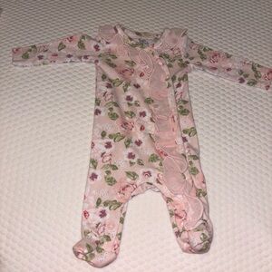 Baby Essentials Pink Floral Ruffle Footed One-Piece